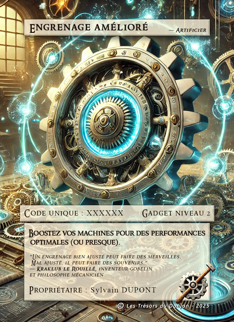 Carte de Gadget Niveau 2 : Engrenage Amélioré – Boostez vos machines pour des performances optimales (ou presque).