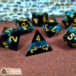 Set de dés en résine artisanal – Fragments d’Astralité – Variantes Or & Bleu