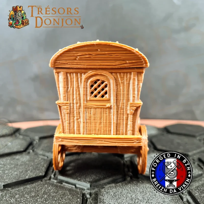 Roulotte médiévale avec chevaux