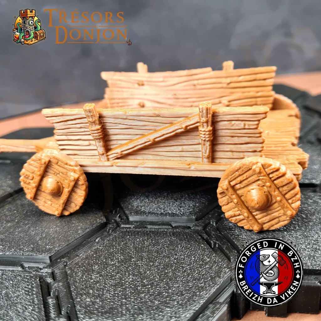 Chariot de Transport Fantasy avec Attelage 2 Chevaux — Décor 3D pour JDR, Wargames & Dioramas