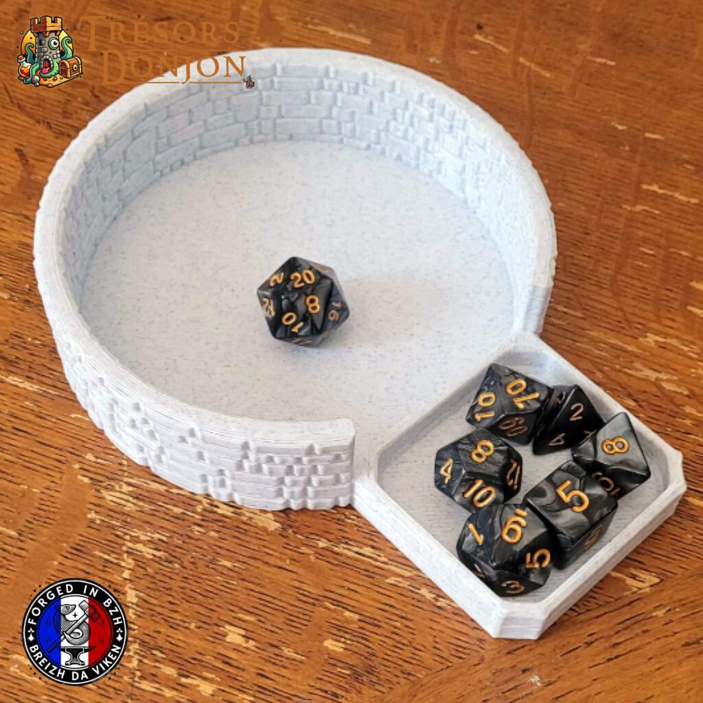 Piste à dés “Mur du Donjon” – Plateau de lancer 3D artisanal (tailles L & XL)