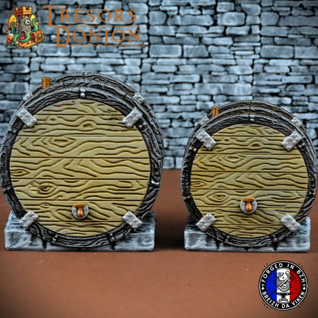Cuves et tonneaux pour jeu de rôle – décor 3D artisanal