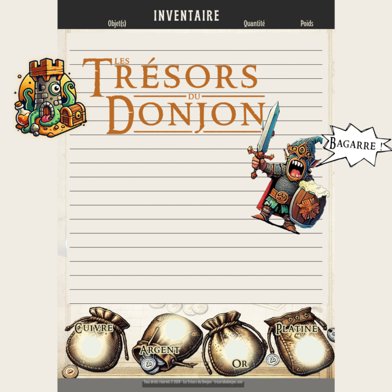 Feuille d’Inventaire A5 – Gestion de l’Équipement pour Aventurier·es