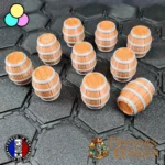 Lot de 10 Tonneaux Multicolores – Décors JDR pré-colorés