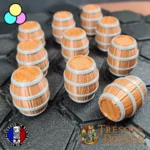 Lot de 10 Tonneaux Multicolores – Décors JDR pré-colorés