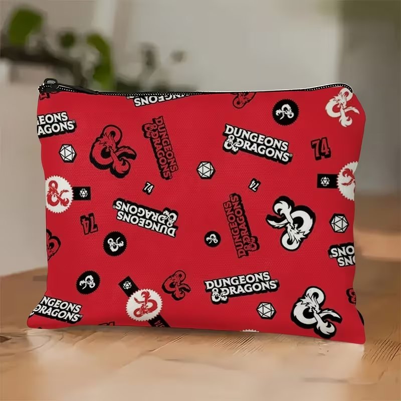 Pochette Tissu Fantasy Rouge — Motifs Dés & Aventuriers | Sac de Butin pour JDR