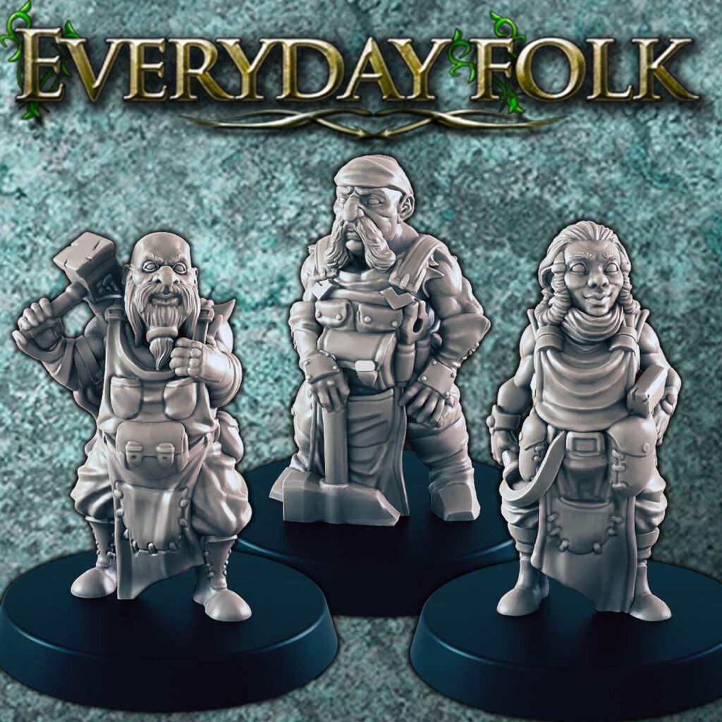 Set de 3 Nains Forgerons – Figurines Résine 14K HDR – Artisans Fantasy pour JDR & Dioramas