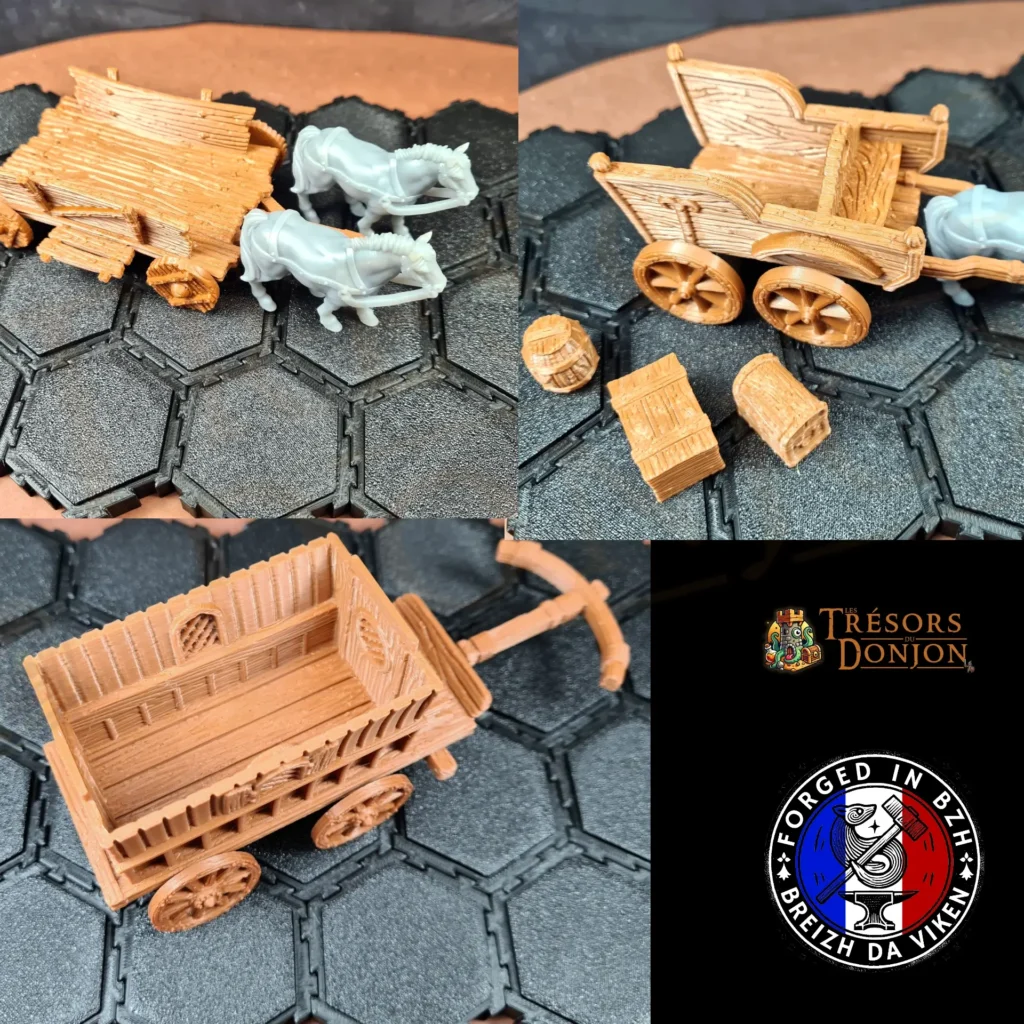 Set 3 chariots fantasy + chevaux — Décors 3D JDR & wargames | Les Trésors du Donjon