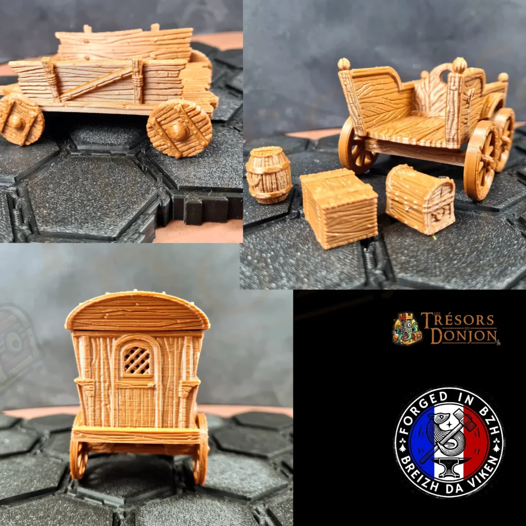 Set 3 chariots fantasy + chevaux — Décors 3D JDR & wargames | Les Trésors du Donjon