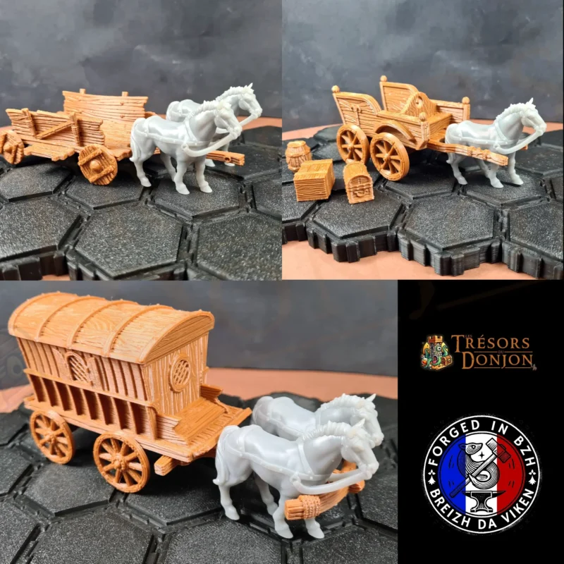 Set 3 chariots fantasy + chevaux — Décors 3D JDR & wargames | Les Trésors du Donjon