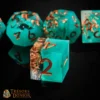 7DRESTRESENG-1 Set de Dés JDR Le Trésor Englouti – Dés Résine Turquoise | Les Trésors du Donjon