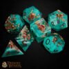 7DRESTRESENG-1 (2) Set de Dés JDR Le Trésor Englouti – Dés Résine Turquoise | Les Trésors du Donjon