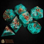 Set de Dés JDR Le Trésor Englouti – Dés Résine Turquoise | Les Trésors du Donjon