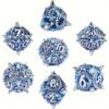 Le Souffle du Dragon Azur : set de dés JDR en métal sculpté, dragons en relief et pointes acérées. Dés lourds et épiques pour tables fantasy.