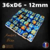 36d6-12mm-ambre-bleu Lot de 36 dés D6 12mm marbrés – Dés acrylique pour Wargames & JDR