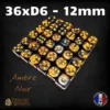 36d6-12mm-ambre-noir Lot de 36 dés D6 12mm marbrés – Dés acrylique pour Wargames & JDR