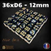 36d6-12mm-noir-gris Lot de 36 dés D6 12mm marbrés – Dés acrylique pour Wargames & JDR
