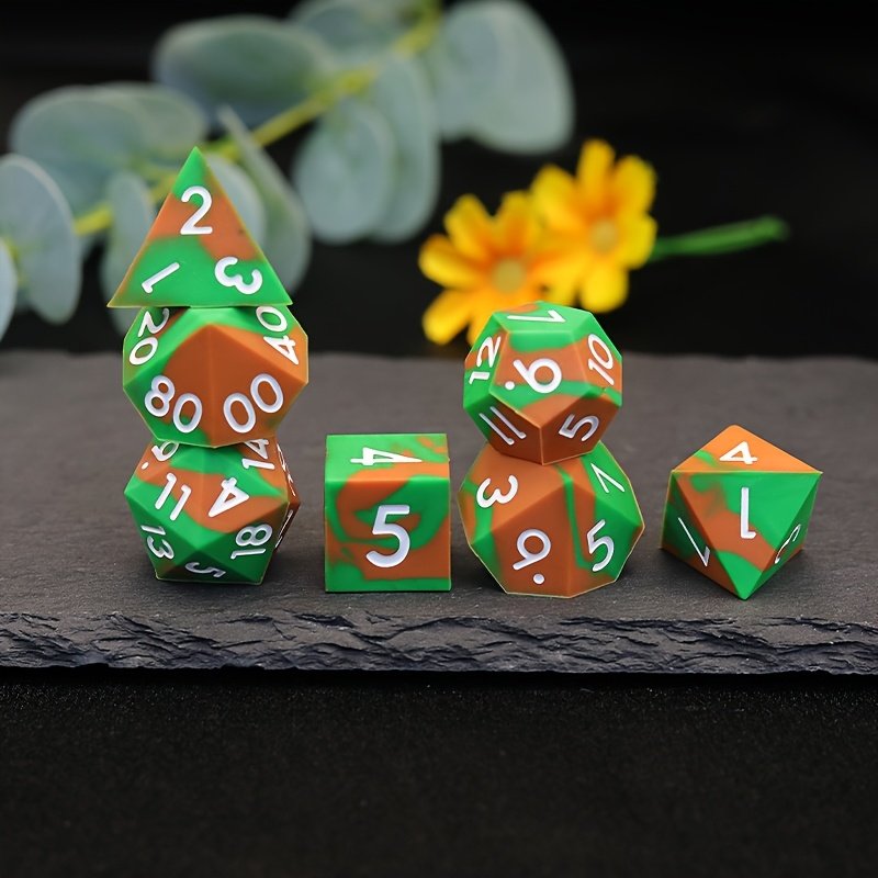 Set de dés JDR en silicone souple – Édition Nature & Voyage