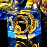 Set de dés JDR en résine inspiré du Seigneur des Anneaux avec anneau doré central. Dés fantasy éblouissants, puissants et immersifs.