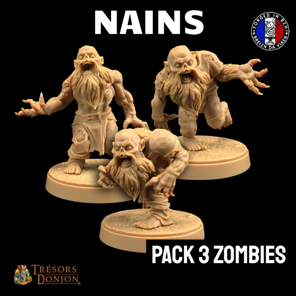 DWARVEN ZOMBIES Nain zombie figurine : Pack x3 nains zombies – Morts-vivants JDR & Wargame
