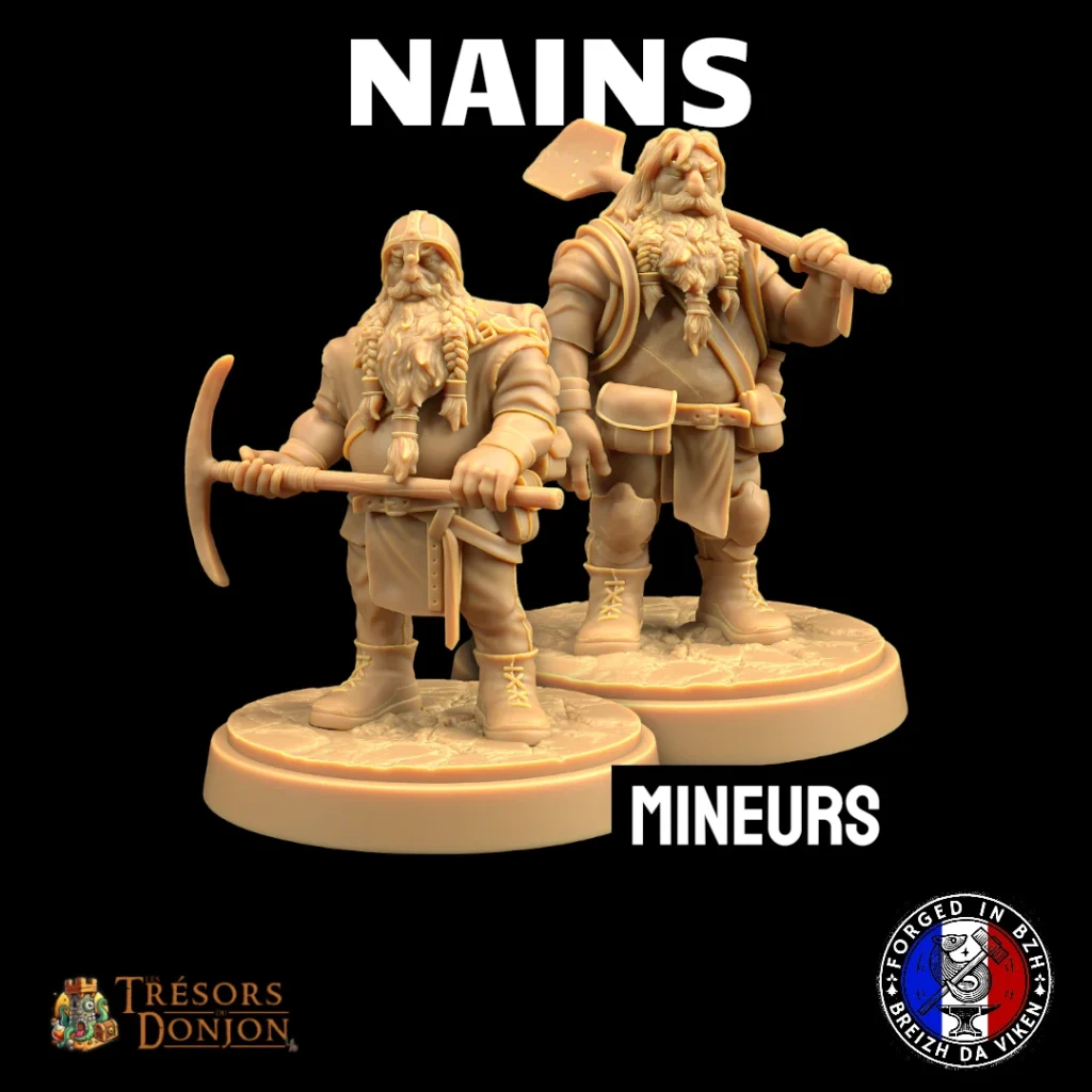 MINEURS NAINS Mineurs Nains Set de 2 Figurines PNJ – Résine 3D | Les Trésors du Donjon