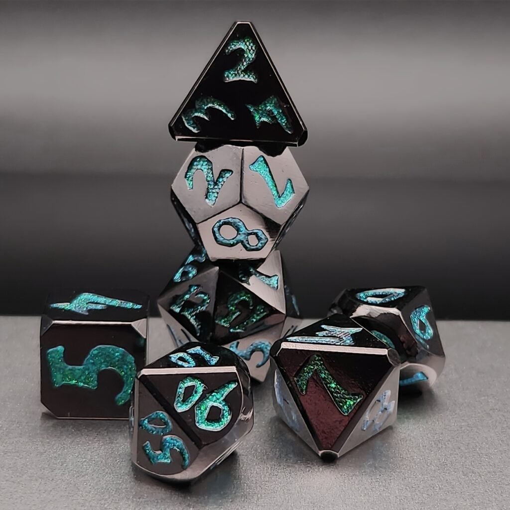 Set de Dés JDR en Métal – L’Obsidienne des Abysses