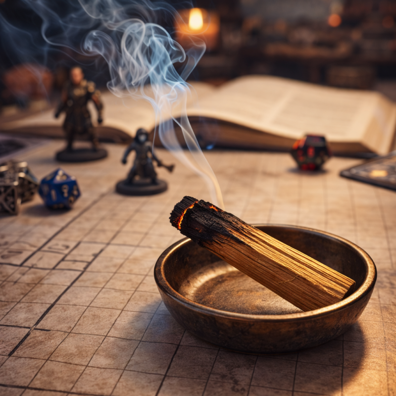 Lot de 5 bâtons de Palo Santo naturel pour créer une ambiance immersive en jeu de rôle. Encens boisé idéal pour MJ et rôlistes.