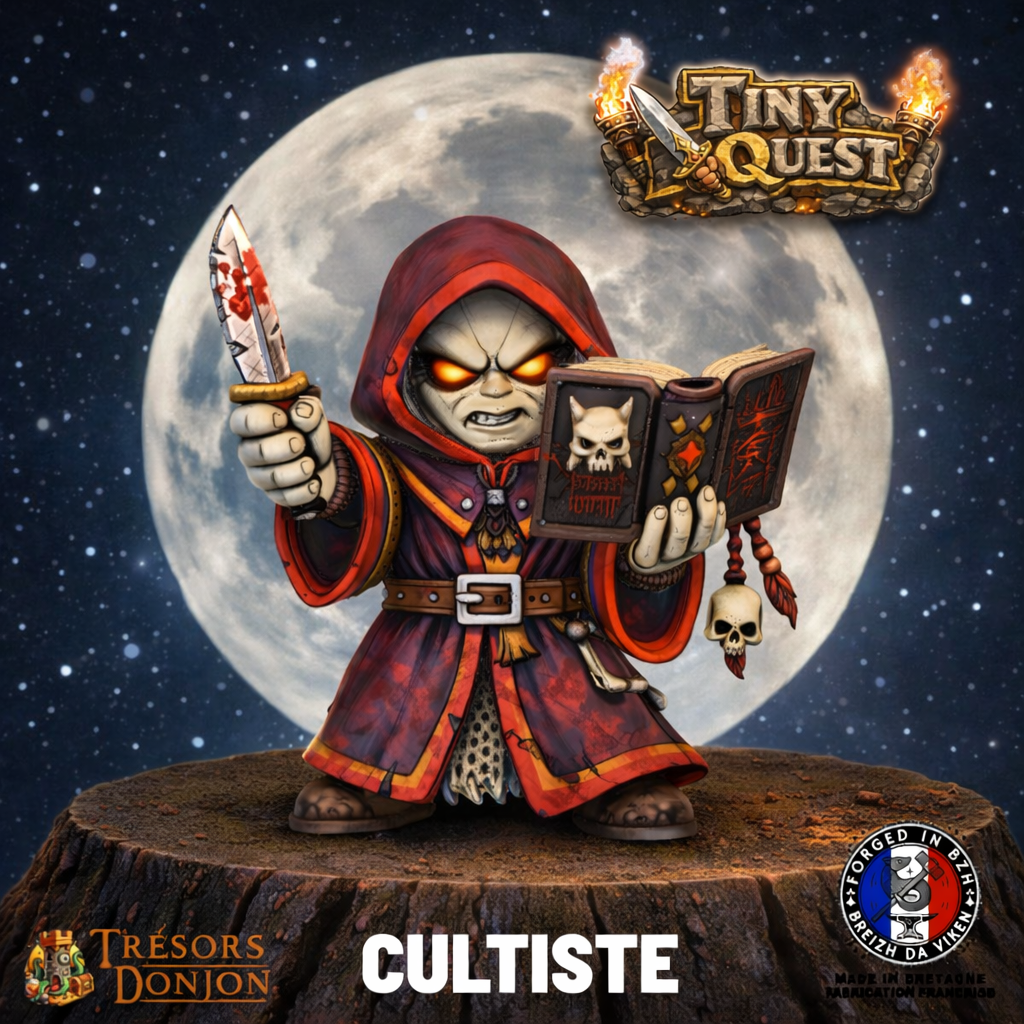 Cultiste-figurine_heroquest Cultiste TinyQuest compatible plateau 3D HeroQuest. Figurine fanatique ultra immersive pour enrichir vos quêtes et scénarios donjon.
