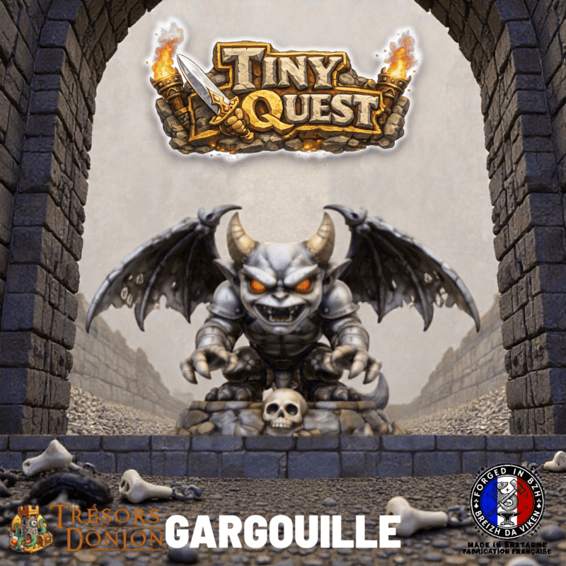 Figurine Gargouille TinyQuest compatible HeroQuest et plateaux 3D. Socle 30 mm, facile à peindre, idéale pour boss et gardiens.