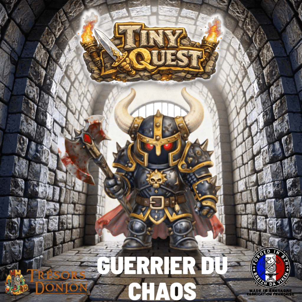 Figurine Guerrier du Chaos TinyQuest compatible HeroQuest et plateaux 3D. Socle 30 mm, facile à peindre, idéale pour boss.