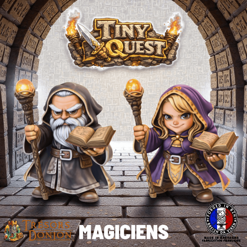 Figurines magiciens tiny compatibles HeroQuest et plateaux 3D. Socle 30 mm, faciles à peindre, idéales pour le jeu sur plateau.