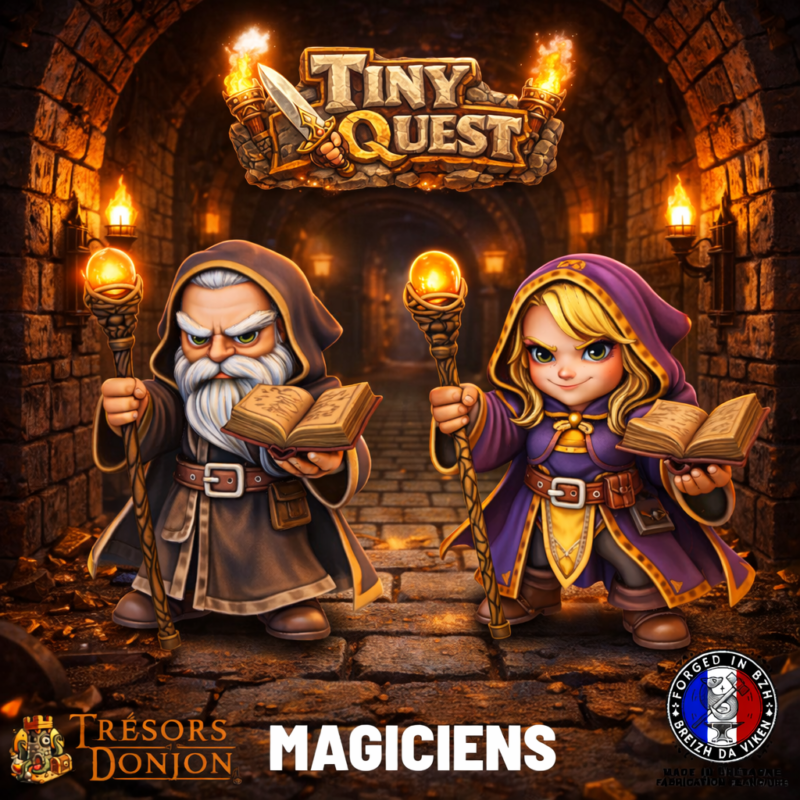 Figurines magiciens tiny compatibles HeroQuest et plateaux 3D. Socle 30 mm, faciles à peindre, idéales pour le jeu sur plateau.