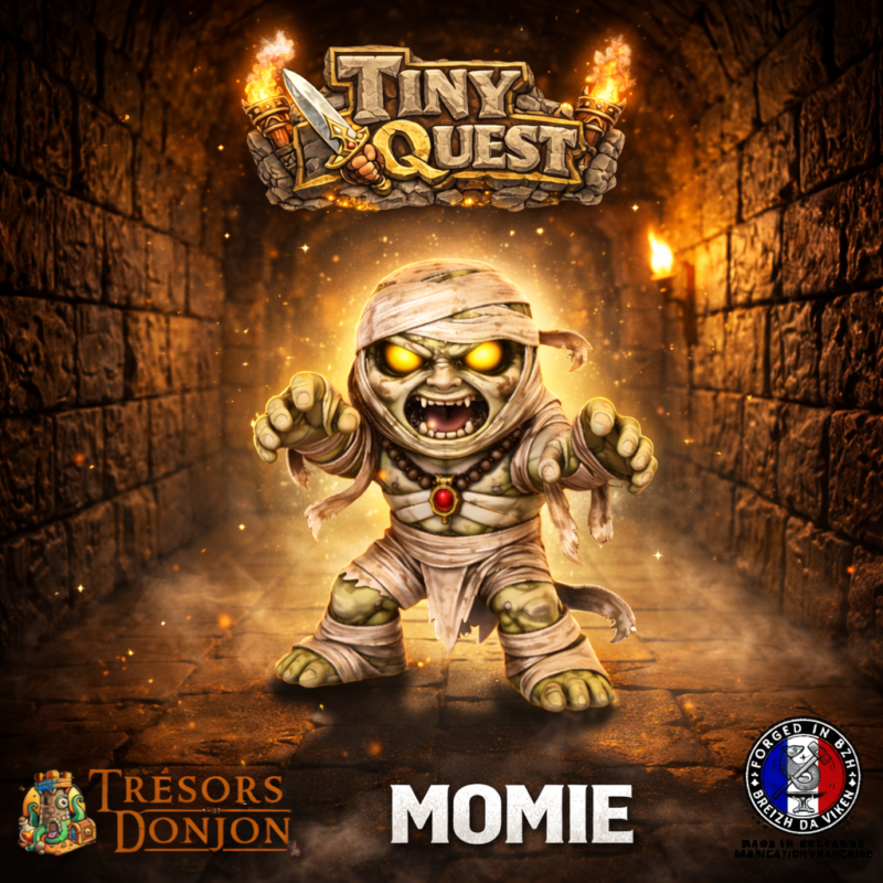 Figurine Momie TinyQuest compatible HeroQuest et plateaux 3D. Socle 30 mm, facile à peindre, idéale pour ambiance et tension.