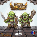 Figurines Orcs TinyQuest compatibles HeroQuest et plateaux 3D. Socle 30 mm, faciles à peindre, idéales pour combats et défense.