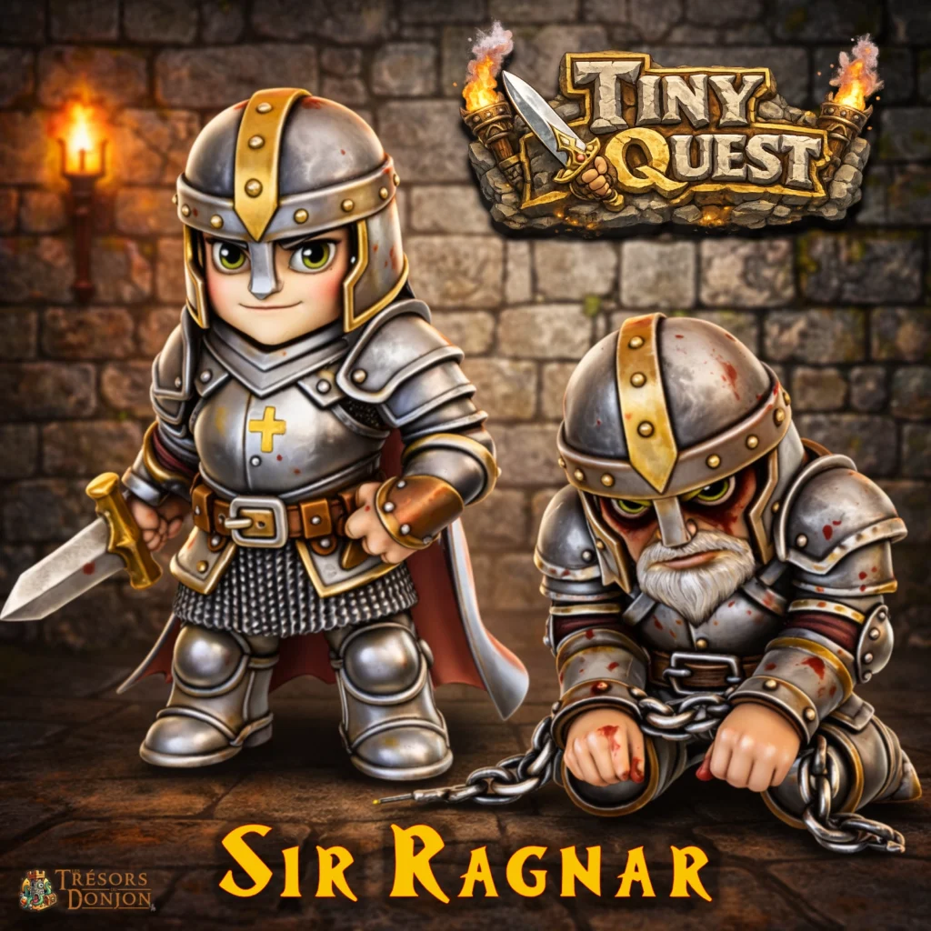 SIR RAGNAR-figurine-heroquest Figurines Sir Ragnar TinyQuest compatibles HeroQuest et plateaux 3D. Versions libre et prisonnier, socle 30 mm, faciles à peindre.