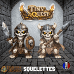 Figurines Squelettes TinyQuest compatibles HeroQuest et plateaux 3D. Socle 30 mm, faciles à peindre, idéales pour ambiance et combats.