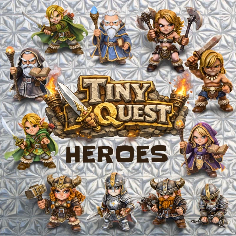 Pack 10 Héros TinyQuest – Compatible Plateau 3D HeroQuest + Mentor Offert