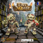 Figurines Zombies TinyQuest compatibles HeroQuest, idéales pour plateaux imprimés en 3D. Socle 30 mm, faciles à peindre, parfaites pour pression et ambiance sombre.