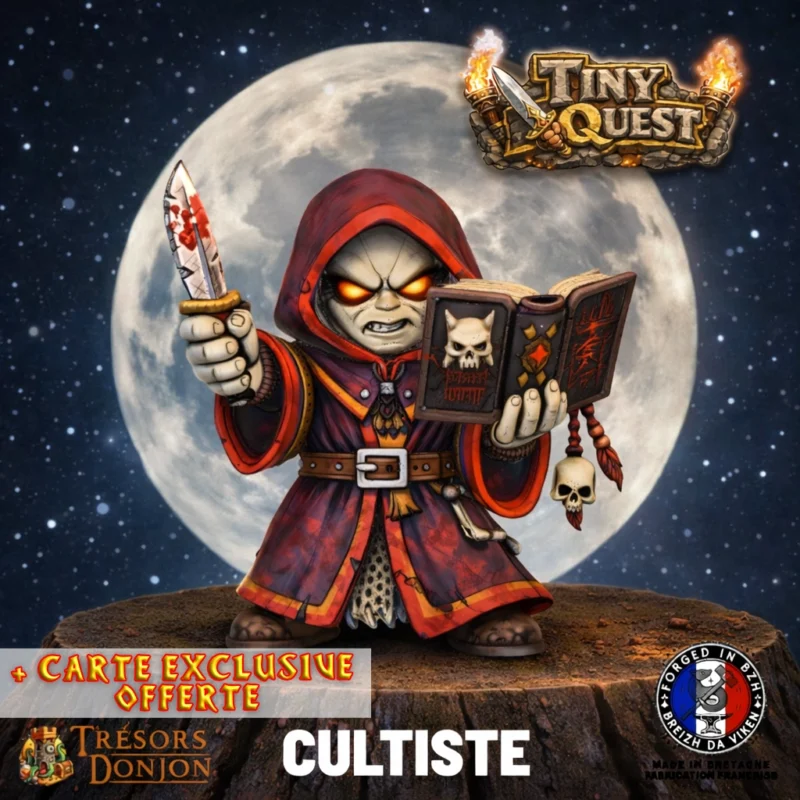 Cultiste TinyQuest compatible plateau 3D HeroQuest. Figurine fanatique ultra immersive pour enrichir vos quêtes et scénarios donjon.