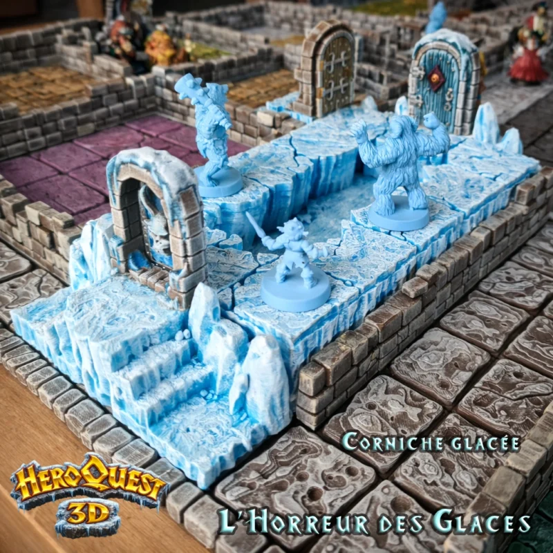 Corniche Glacée imprimée en 3D, compatible plateau HeroQuest modulaire. Décor détaillé pour L'Horreur des Glaces. Prête à jouer. Livraison rapide.