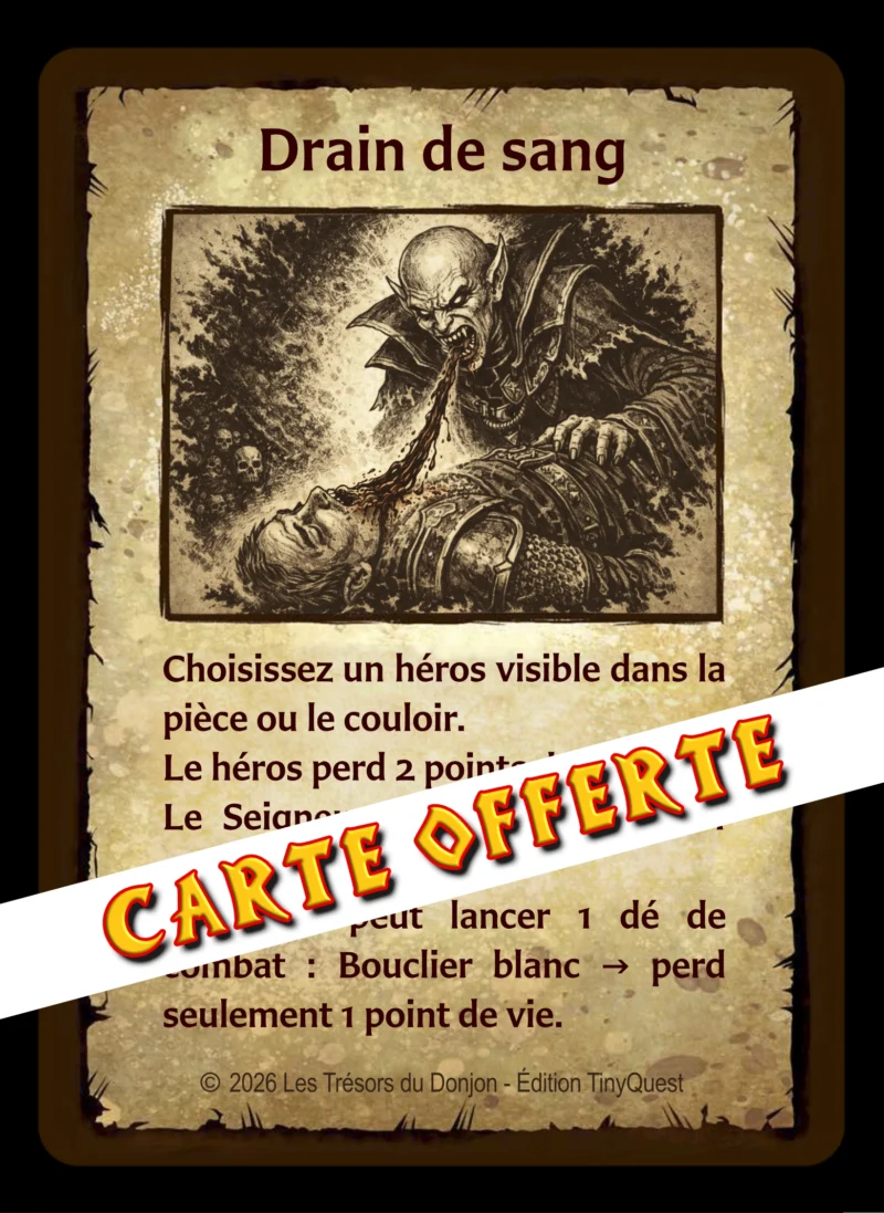 DRAIN DE SANG -RECTO-PROM Seigneur Vampire TinyQuest + carte perso + 3 cartes sorts Vampiriques exclusives