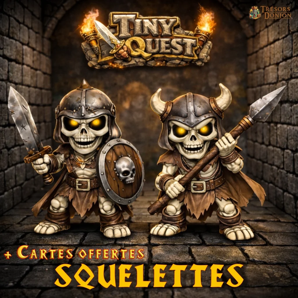 Figurines Squelettes TinyQuest compatibles HeroQuest et plateaux 3D. Socle 25 mm, faciles à peindre, idéales pour ambiance et combats.