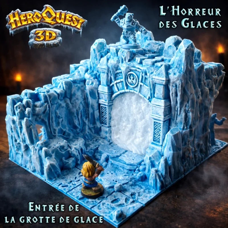 Entrée de grotte de glace HeroQuest 3D : un décor immersif pour plateau HeroQuest 3D. Transformez vos quêtes glaciales en aventure épique