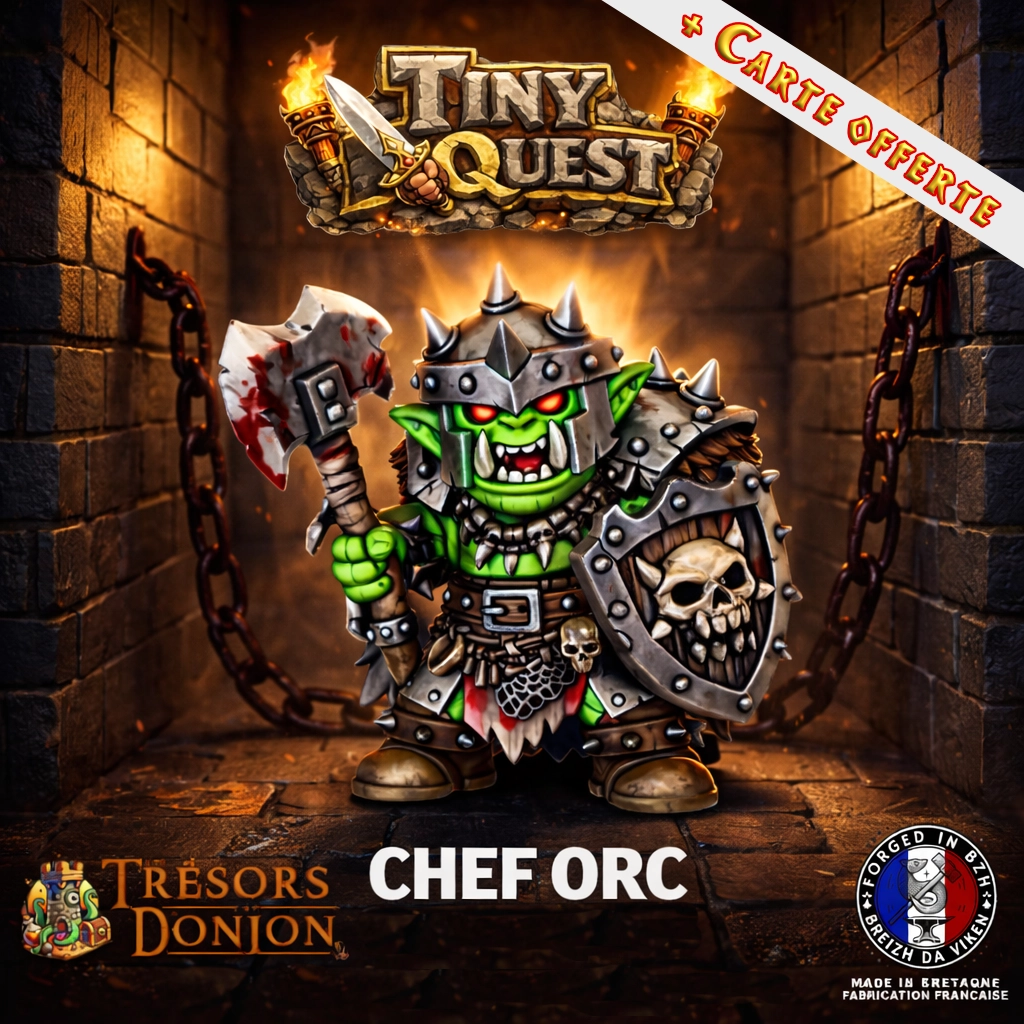 figurine heroquest chef orc Figurine Chef Orc HeroQuest 3D compatible plateau 3D. Mini-boss orc idéal pour campagnes immersives et donjons stratégiques.