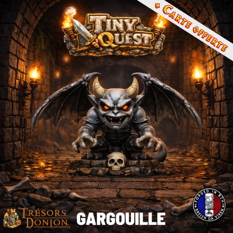 Figurine Gargouille TinyQuest compatible HeroQuest et plateaux 3D. Socle 30 mm, facile à peindre, idéale pour boss et gardiens.