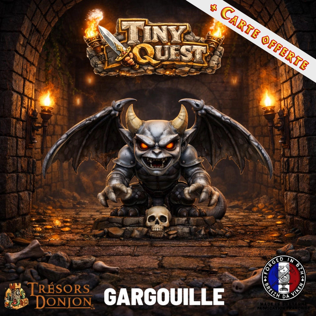 Figurine Gargouille TinyQuest compatible HeroQuest et plateaux 3D. Socle 30 mm, facile à peindre, idéale pour boss et gardiens.