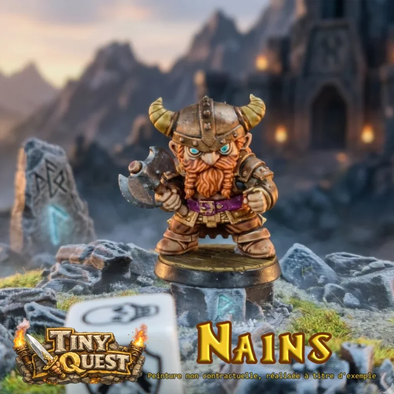 figurine-nain-guerrier-tinyquest-heroquest Figurine de nain guerrier TinyQuest avec hache, style chibi fantasy, compatible HeroQuest.