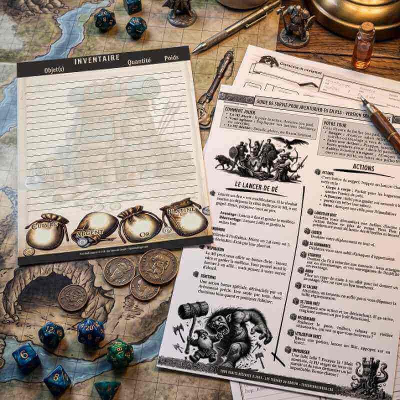 guide dnd 5e debutant gratuit kit aventurier feuille inventaire a5 tresors donjon