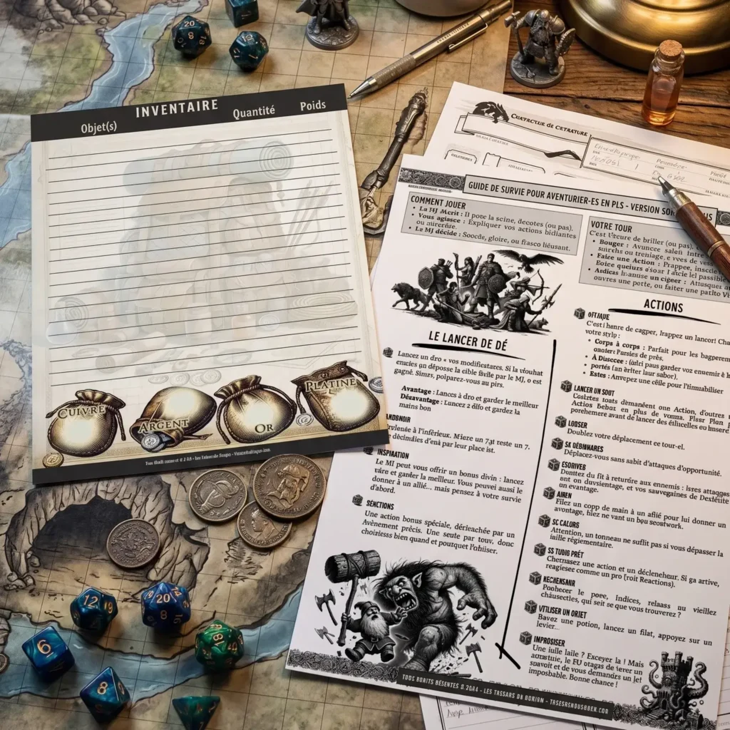 guide dnd 5e debutant gratuit kit aventurier feuille inventaire a5 tresors donjon
