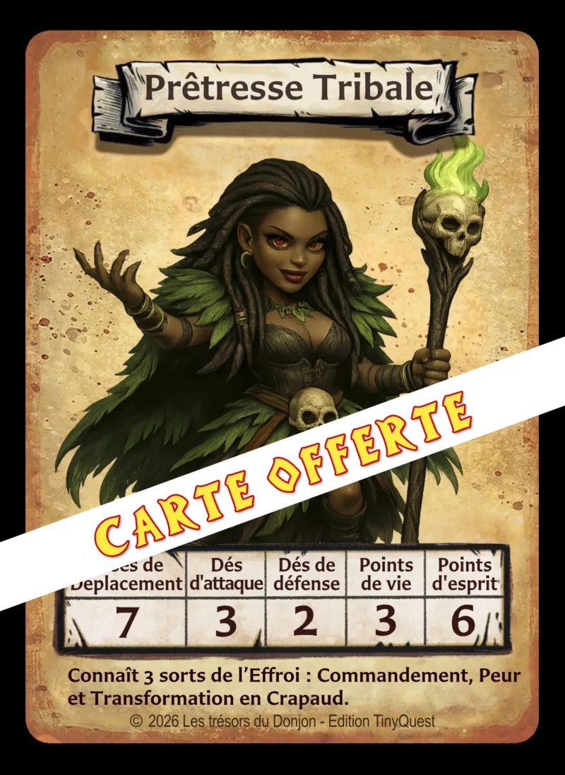 Prêtresse Tribale TinyQuest + carte perso + 3 cartes de sorts exclusives